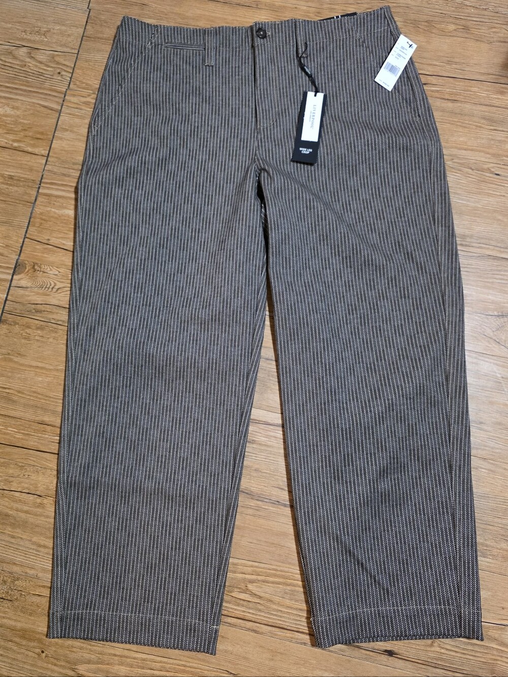 NWT LIVERPOOL CROPPED Wide-Leg Pinstripe Pants in Brown SZ 14/32 - Picture 4 of 10